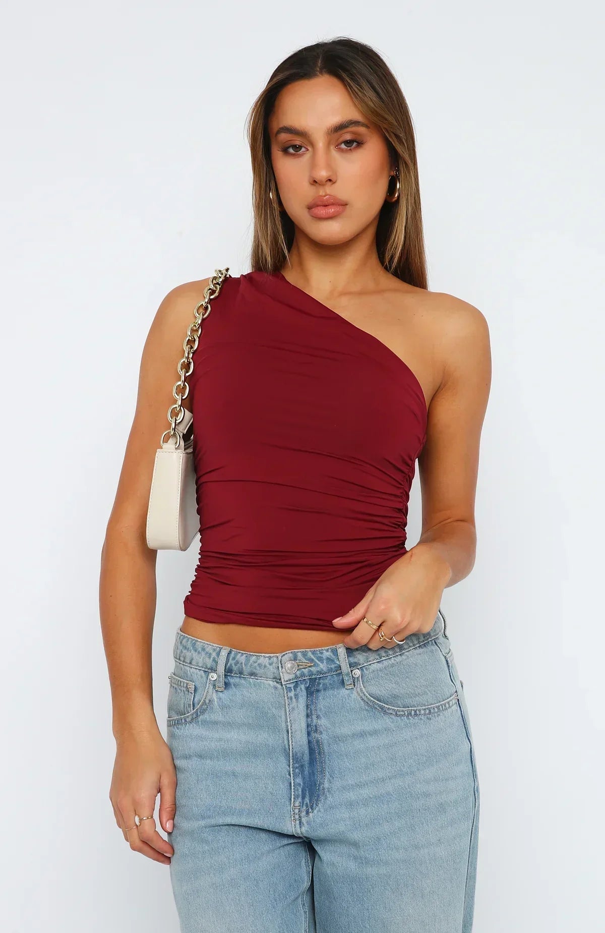 Damen Top | Einseitig mit Raffung und asymmetrischem Schnitt