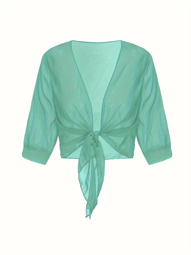 Damen Bluse | Offene Front mit Bindeelement und V-Ausschnitt