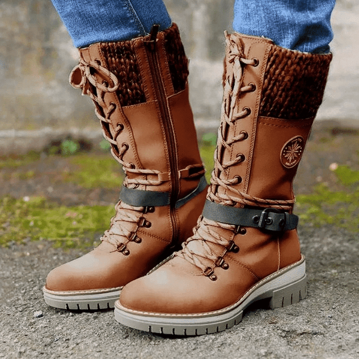 Damen Stiefel | wadenhohe Ausführung mit Schnürung und Reißverschluss