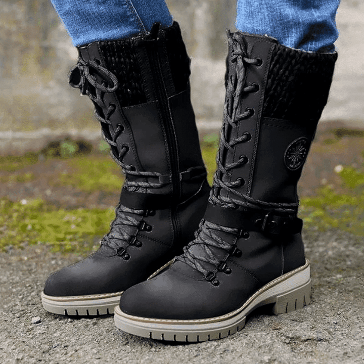 Damen Stiefel | wadenhohe Ausführung mit Schnürung und Reißverschluss