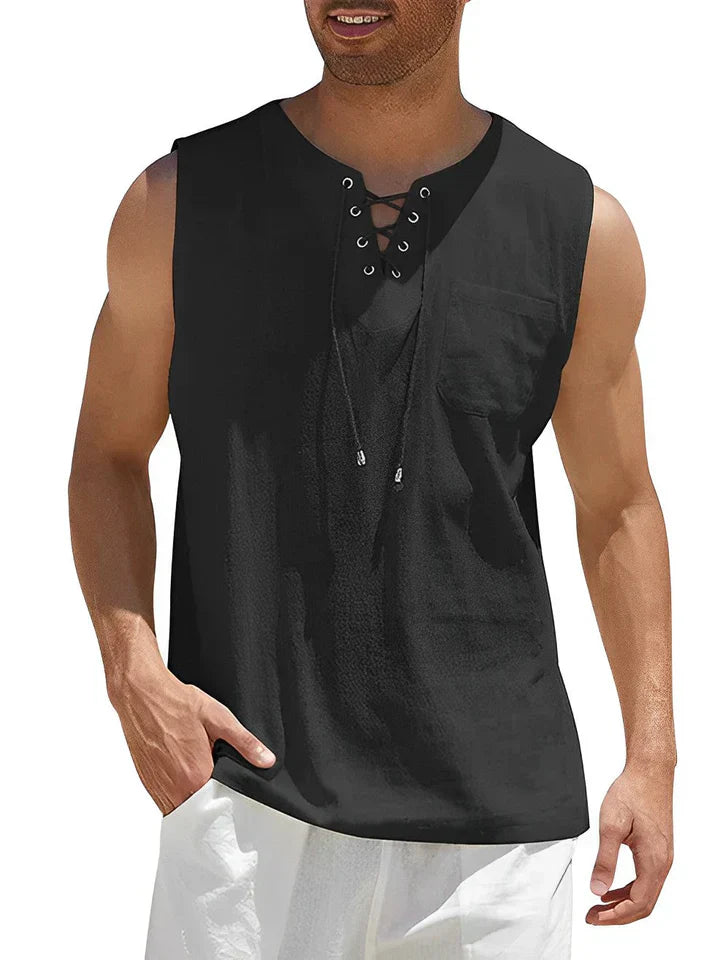 Tanktop Herren | Schnürkragen mit Brusttasche
