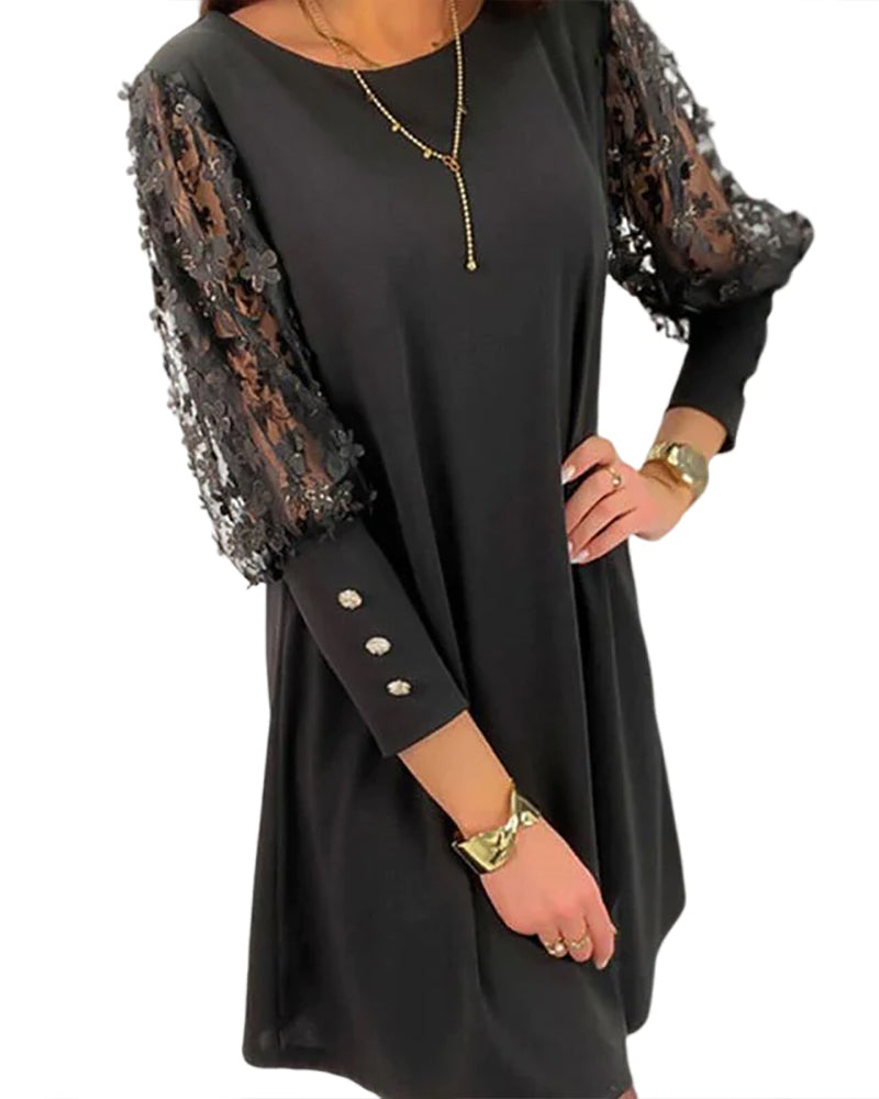 Kleid Damen | Transparente Ärmel mit Applikation