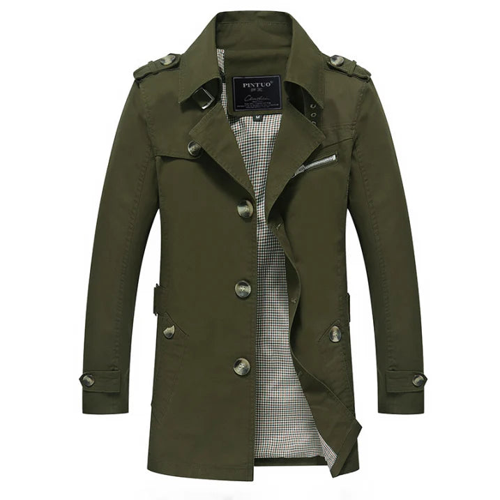Herren Trenchcoat | langer Schnitt mit doppelreihiger Knopfleiste