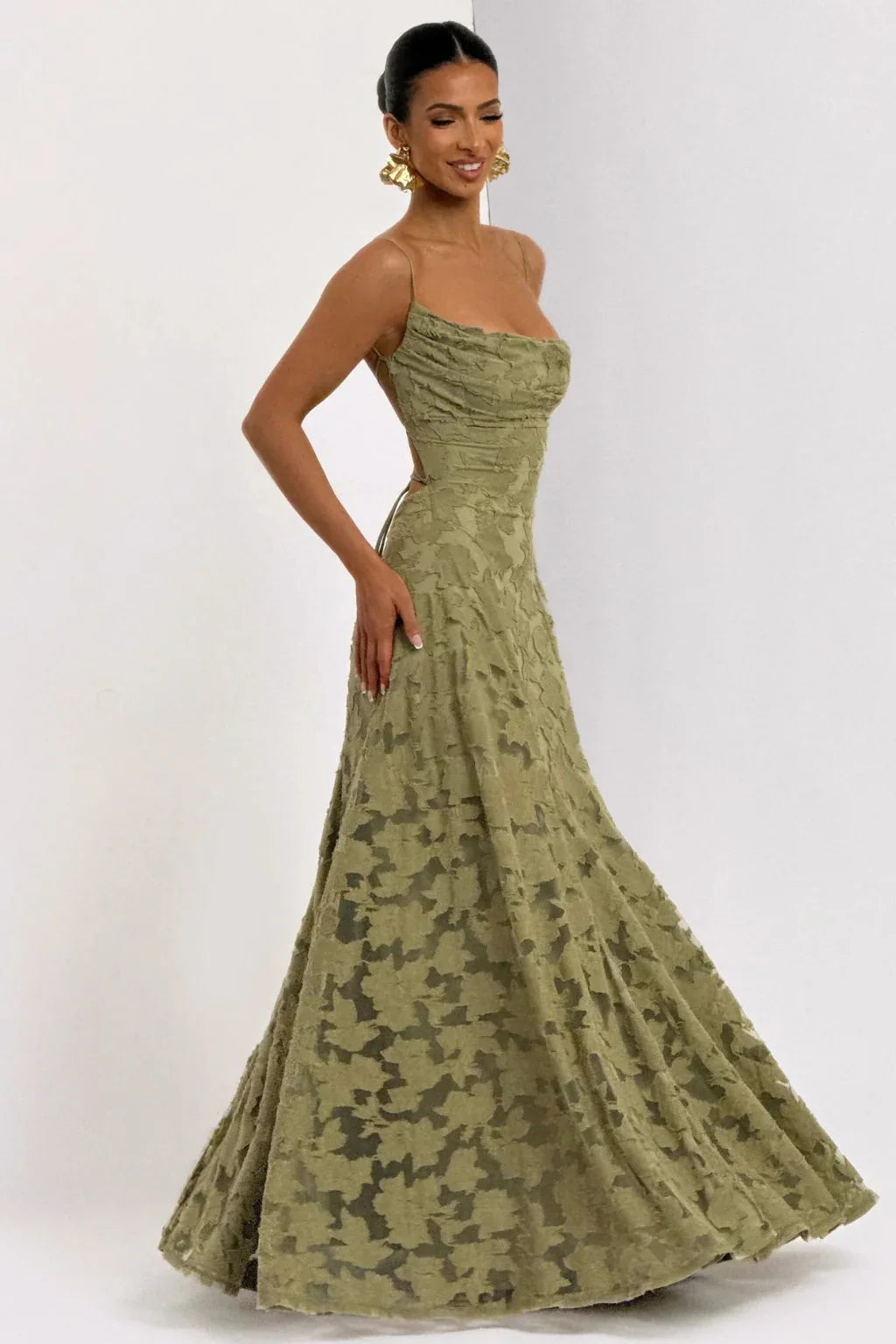 Damen Kleid Maxi | Schmale Träger und figurbetontes Oberteil