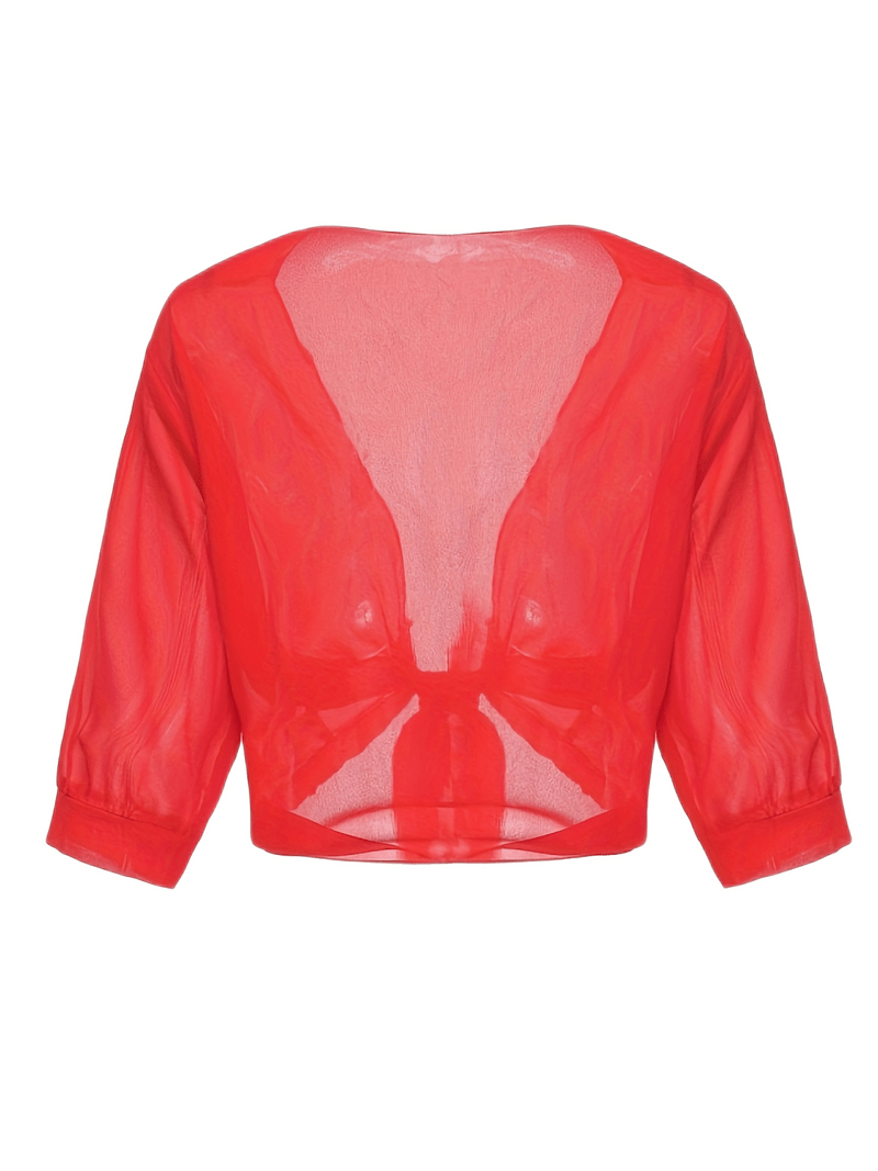 Damen Bluse | Offene Front mit Bindeelement und V-Ausschnitt
