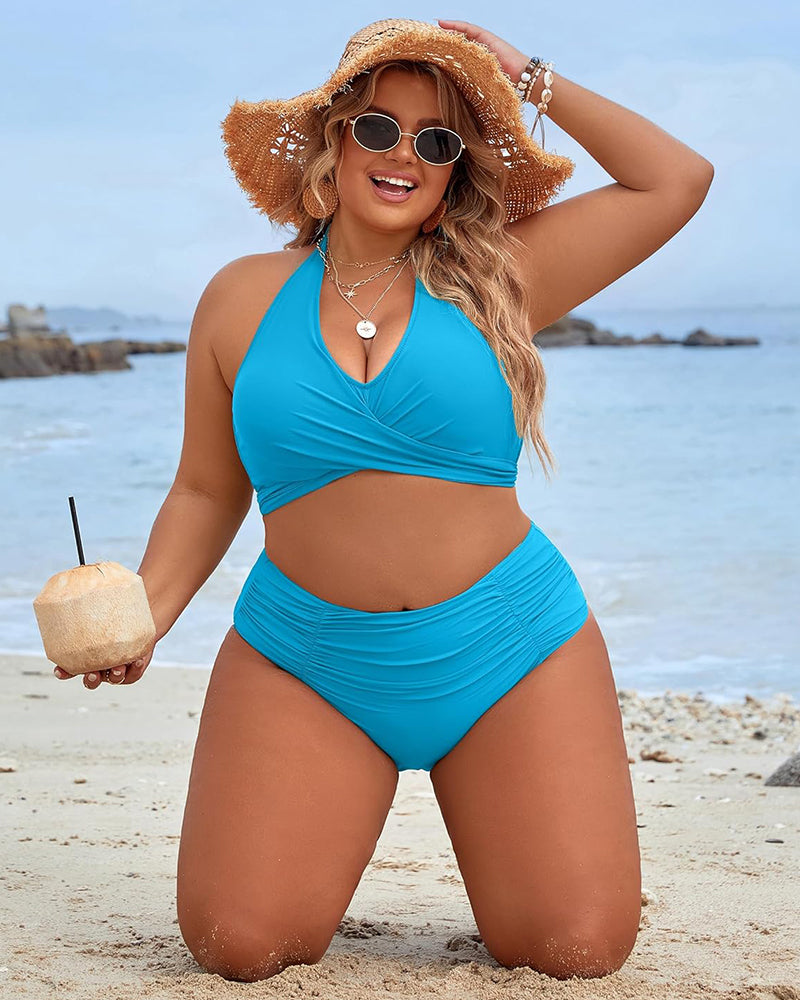 Damen Bikini | High Waist mit Wickeloptik und Raffung