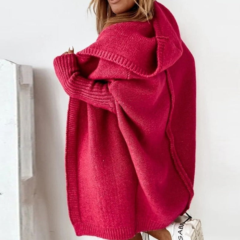 Damen Strickjacke | Kapuze und längere Ausführung