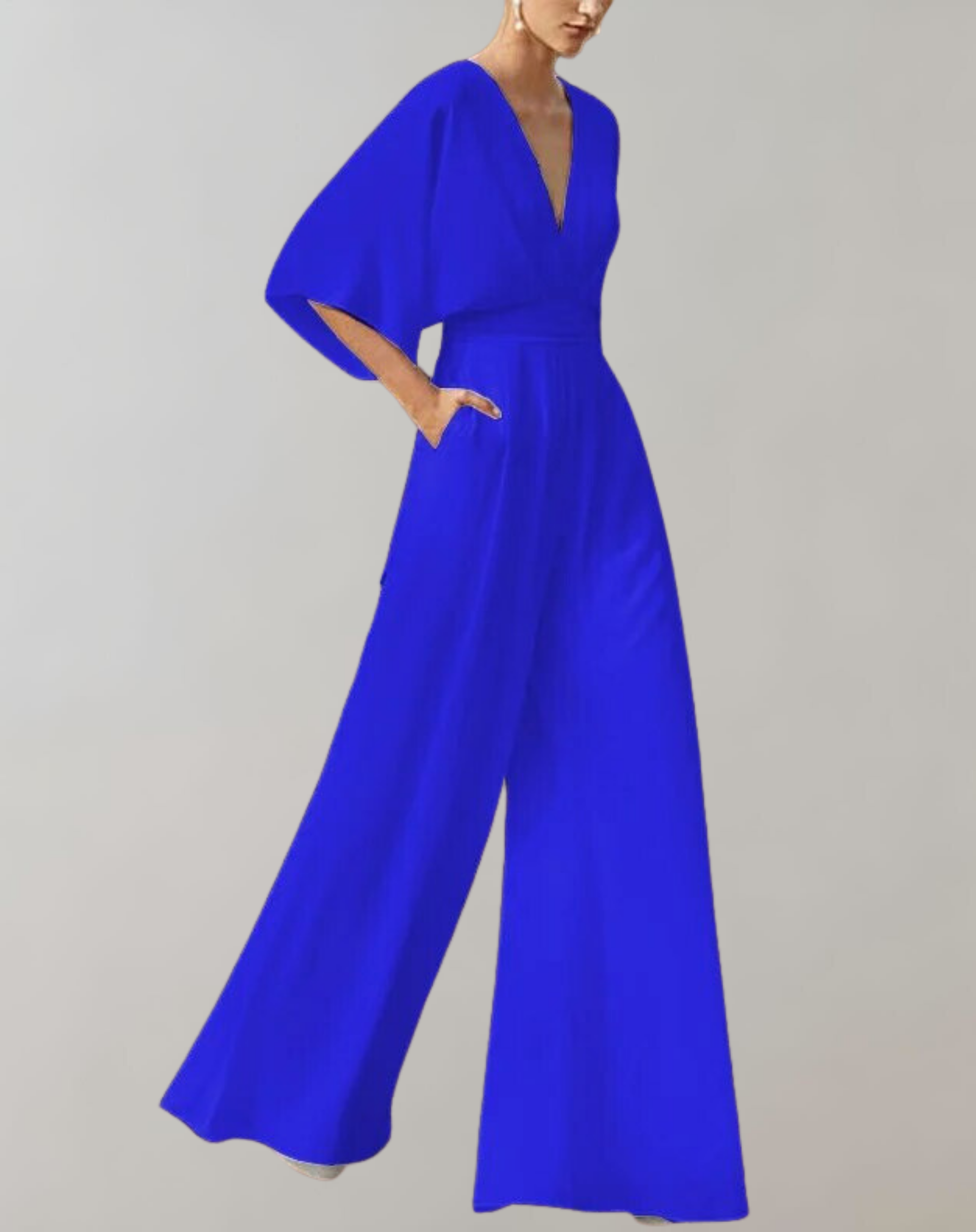 Damen Jumpsuit | V-Ausschnitt mit weiten Ärmeln und Beinverlauf