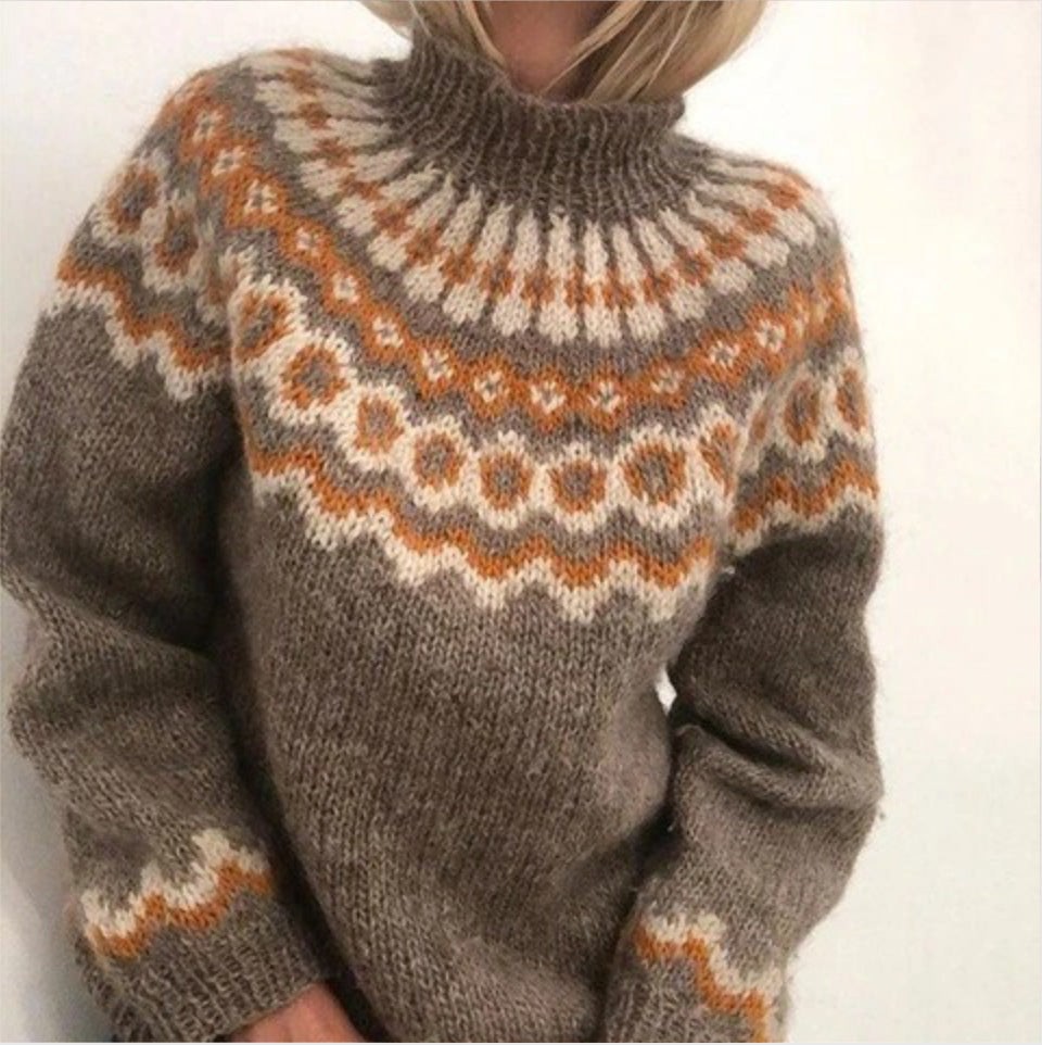 Damen Pullover | Rollkragen mit umlaufendem Strickmuster