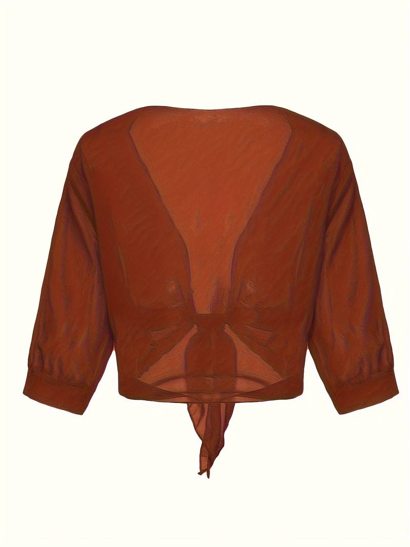 Damen Bluse | Offene Front mit Bindeelement und V-Ausschnitt
