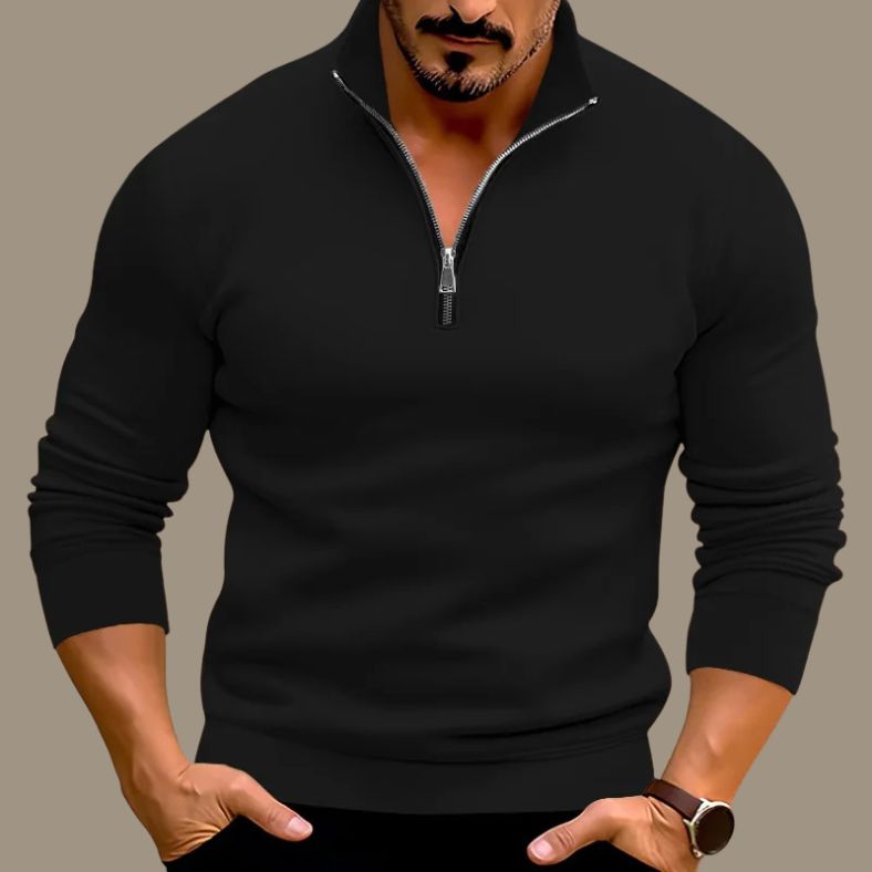 Herren Pullover | Langarm mit Reißkragen und Stehkragen