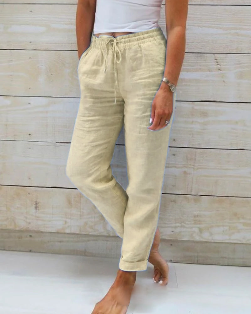 Damen Hose | Elastischer Bund mit Zugband und geradem Bein
