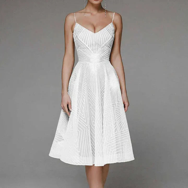 Kleid Damen | V-Ausschnitt mit Linienmuster