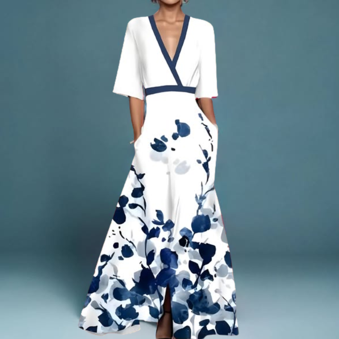 Damen Kleid | Lang mit Wickelform und Taillenbindung