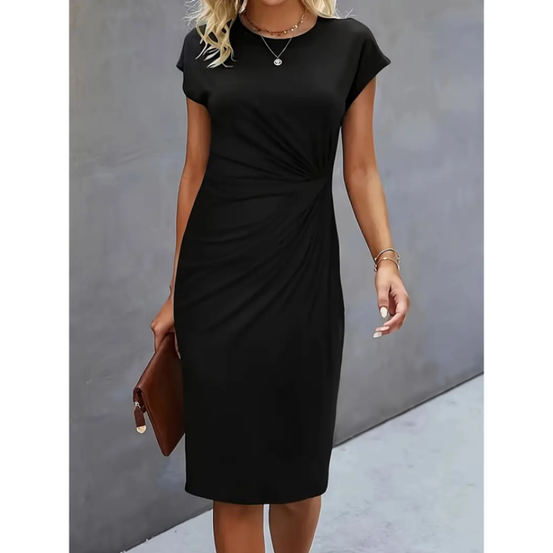 Damen Kleid | mittellange Form mit kurzen Ärmeln und klarer Silhouette