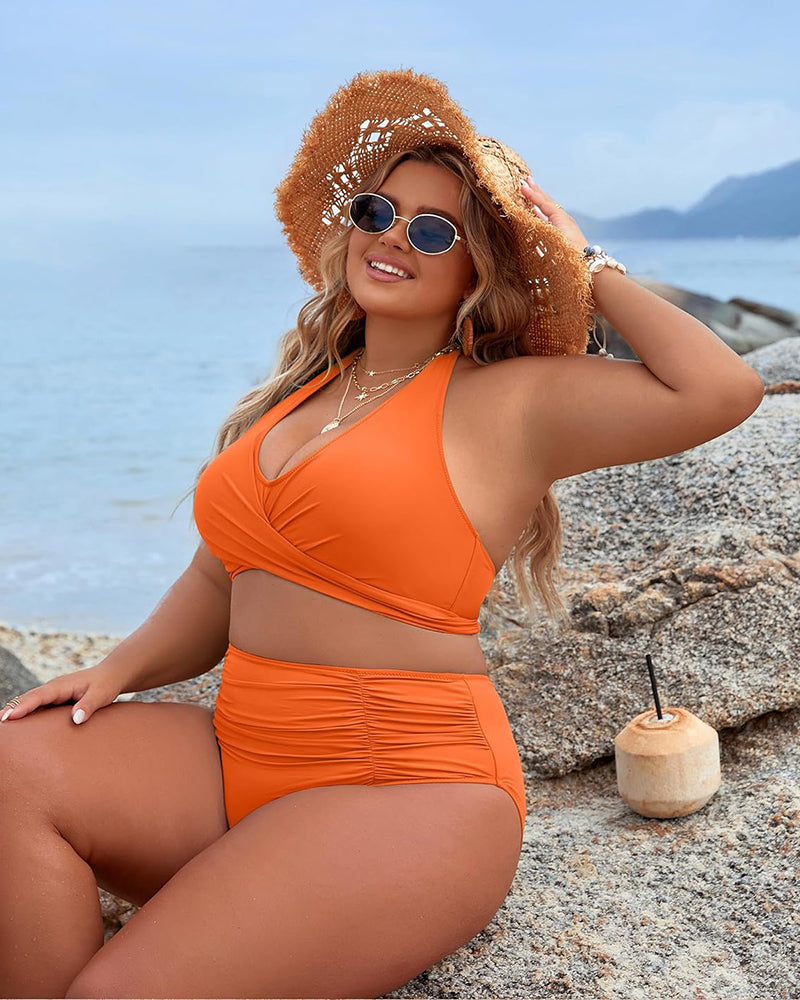 Damen Bikini | High Waist mit Wickeloptik und Raffung