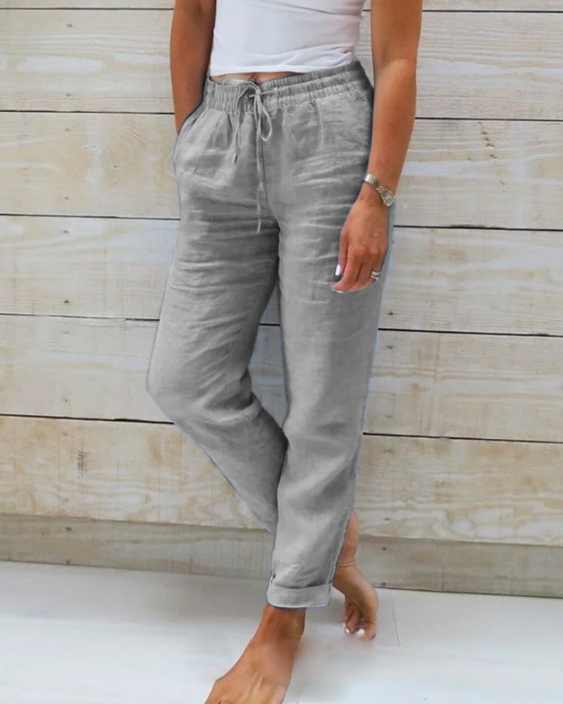Damen Hose | Elastischer Bund mit Zugband und geradem Bein
