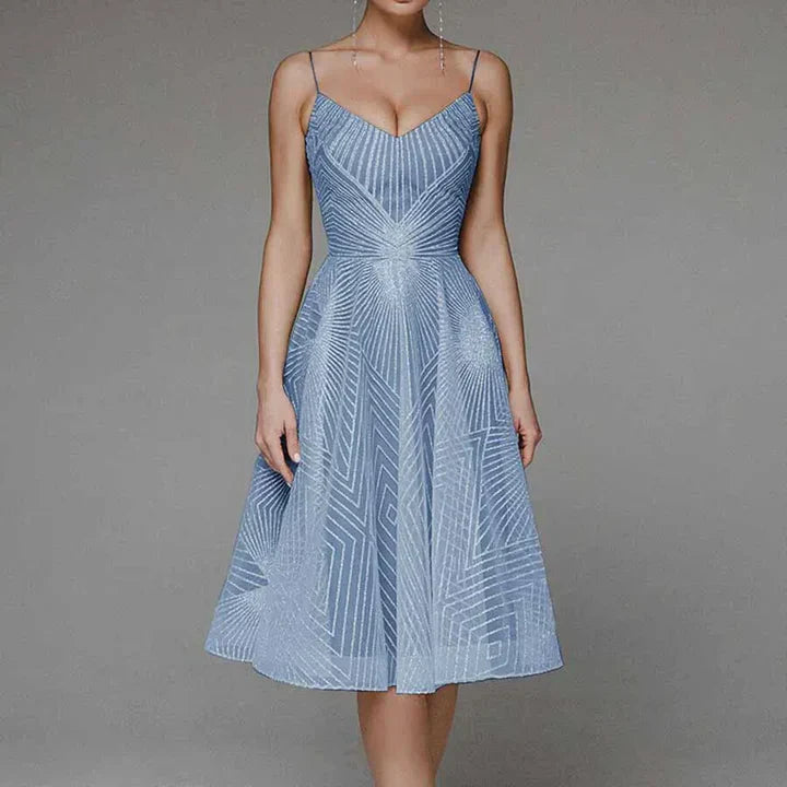 Kleid Damen | V-Ausschnitt mit Linienmuster