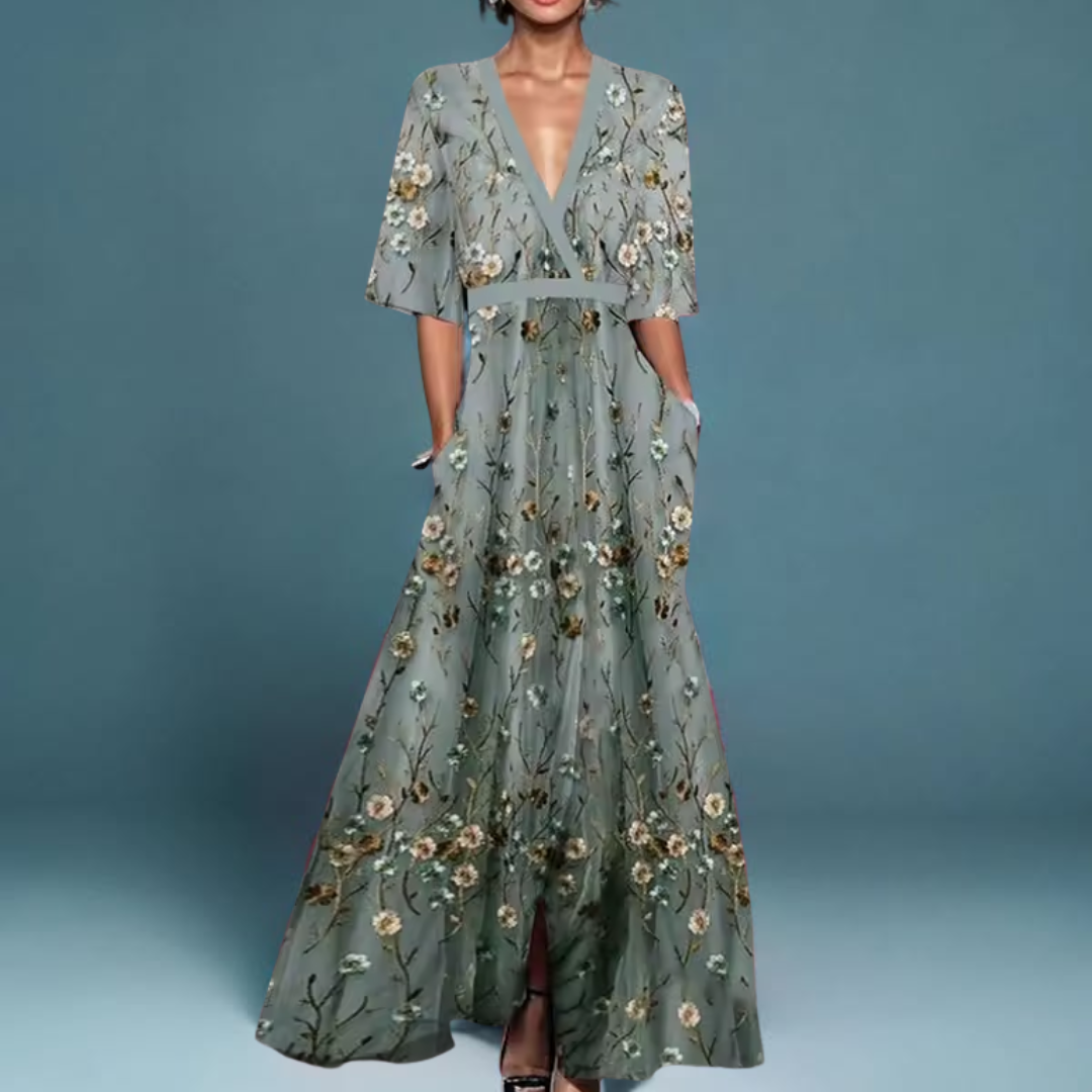 Damen Kleid | Lang mit Wickelform und Taillenbindung