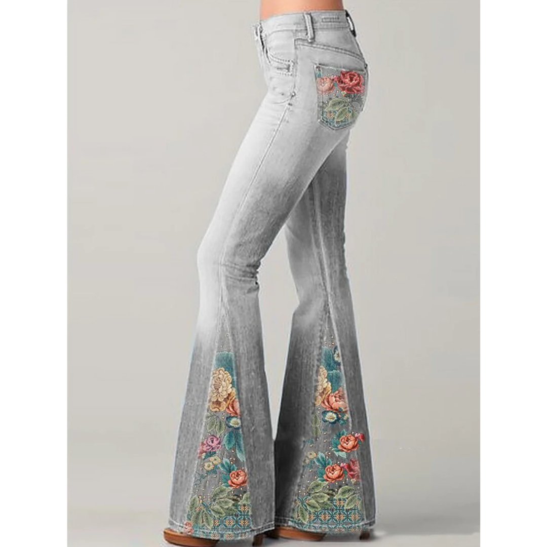 Damen Jeans | ausgestellte Passform mit floralem Stickdetail