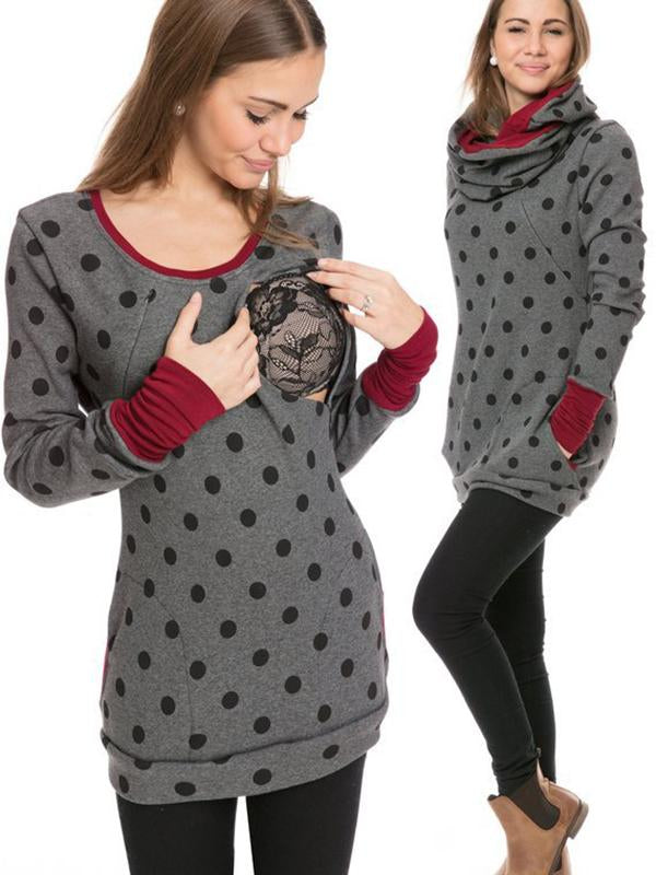 Stilloberteil Damen | Punktmuster mit Fronttasche