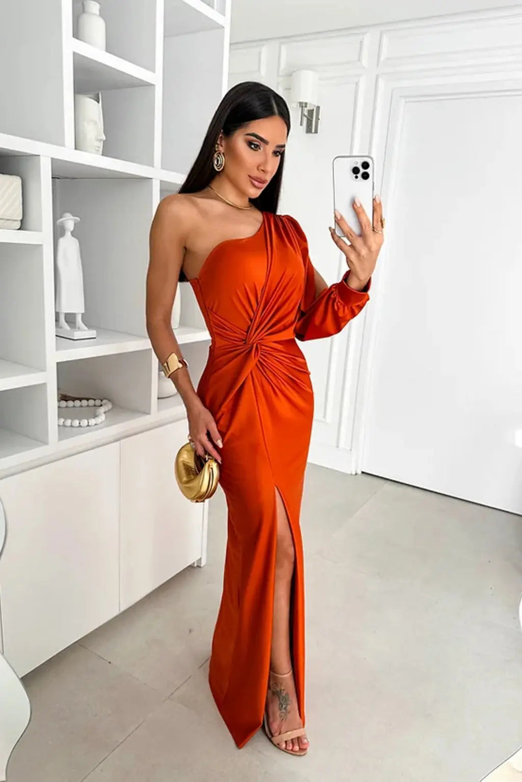 Kleid Damen | One-Shoulder mit Drapierung