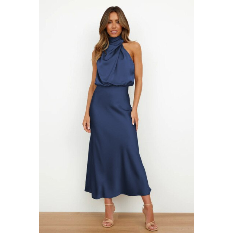 Damenkleid | Midi-Ausführung mit Halfter-Halsausschnitt