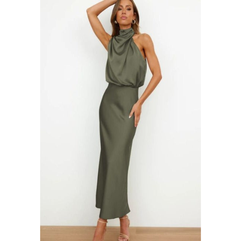 Damenkleid | Midi-Ausführung mit Halfter-Halsausschnitt