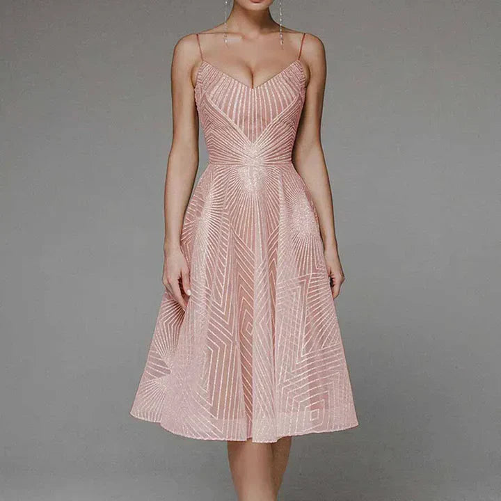Kleid Damen | V-Ausschnitt mit Linienmuster