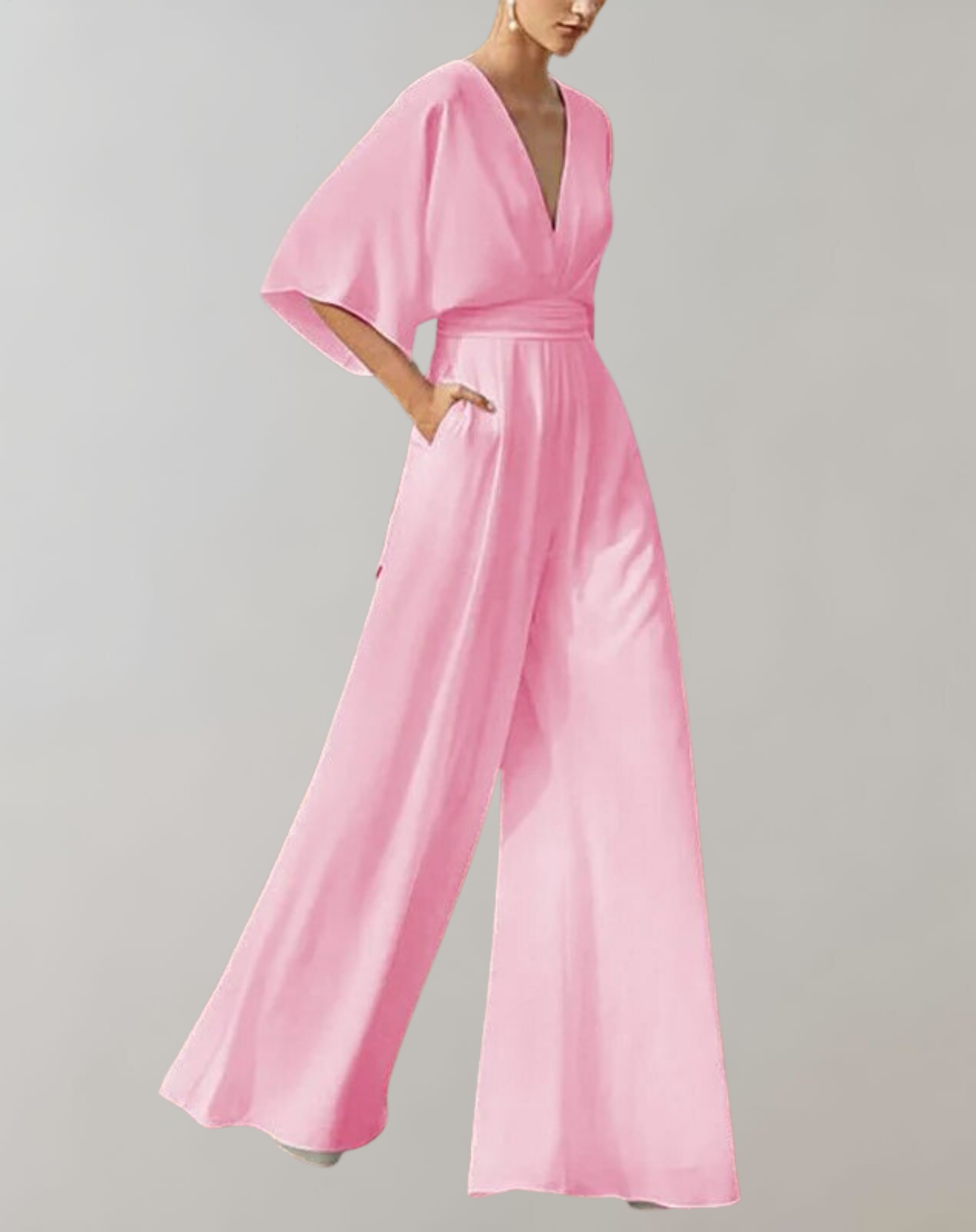 Damen Jumpsuit | V-Ausschnitt mit weiten Ärmeln und Beinverlauf