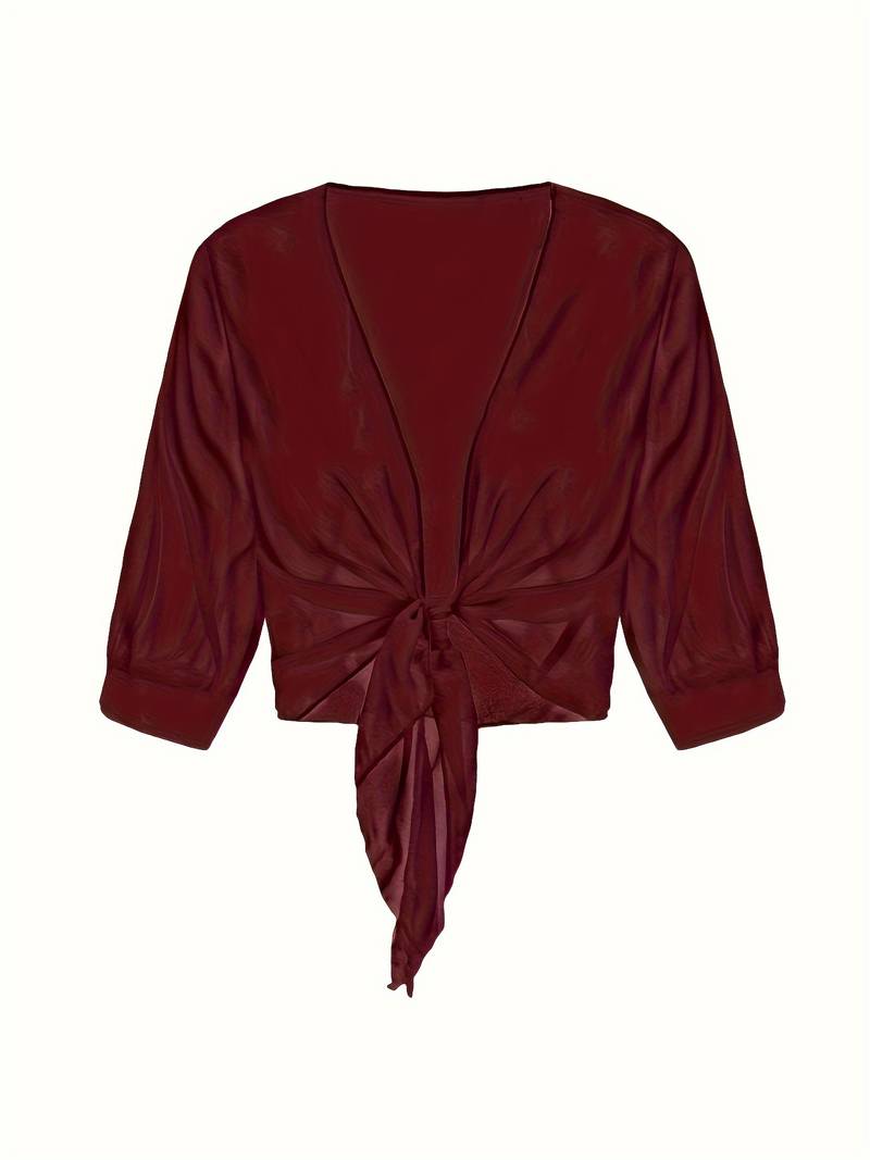 Damen Bluse | Offene Front mit Bindeelement und V-Ausschnitt