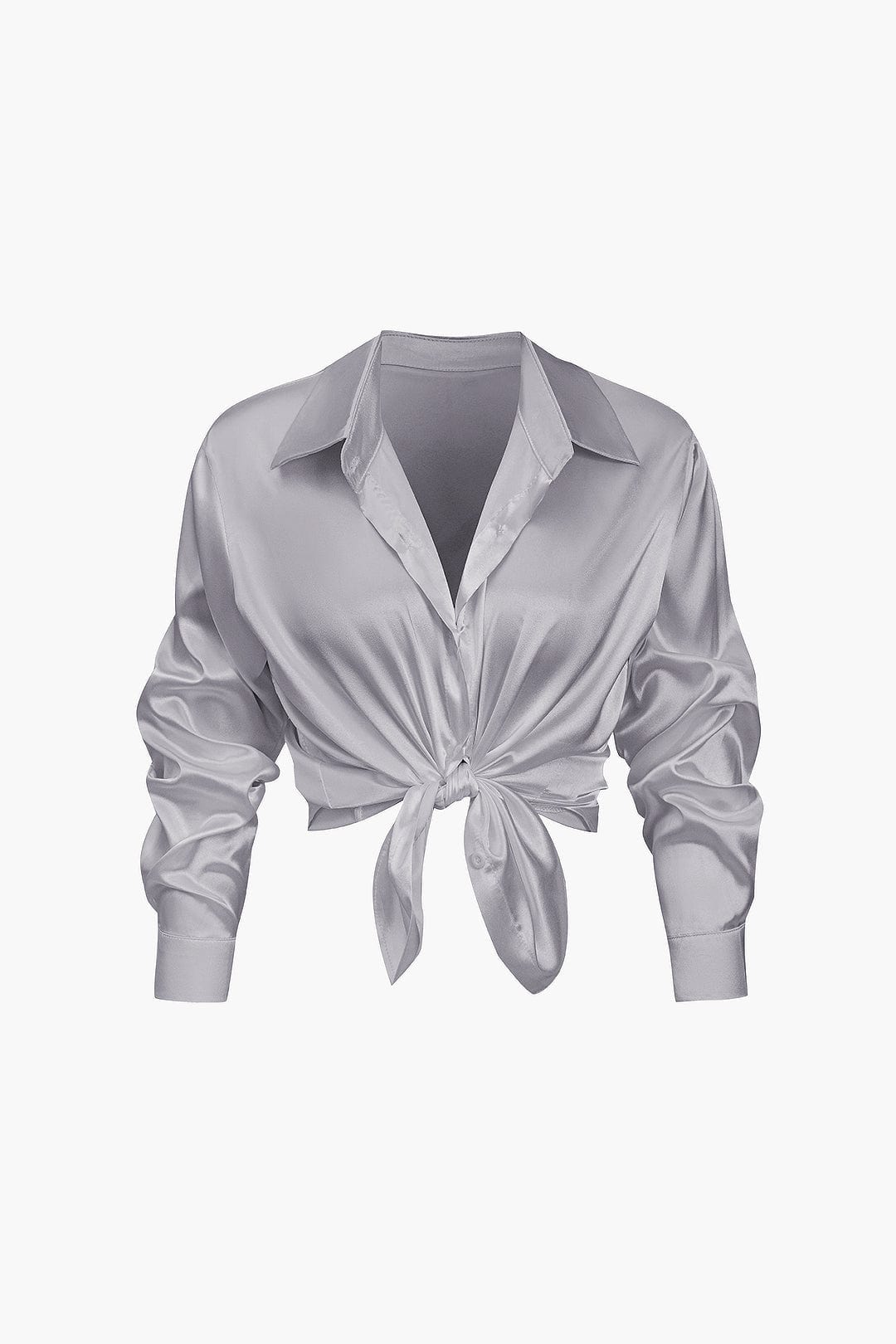 Damen Bluse | Langarm mit Kragen und Frontbindung