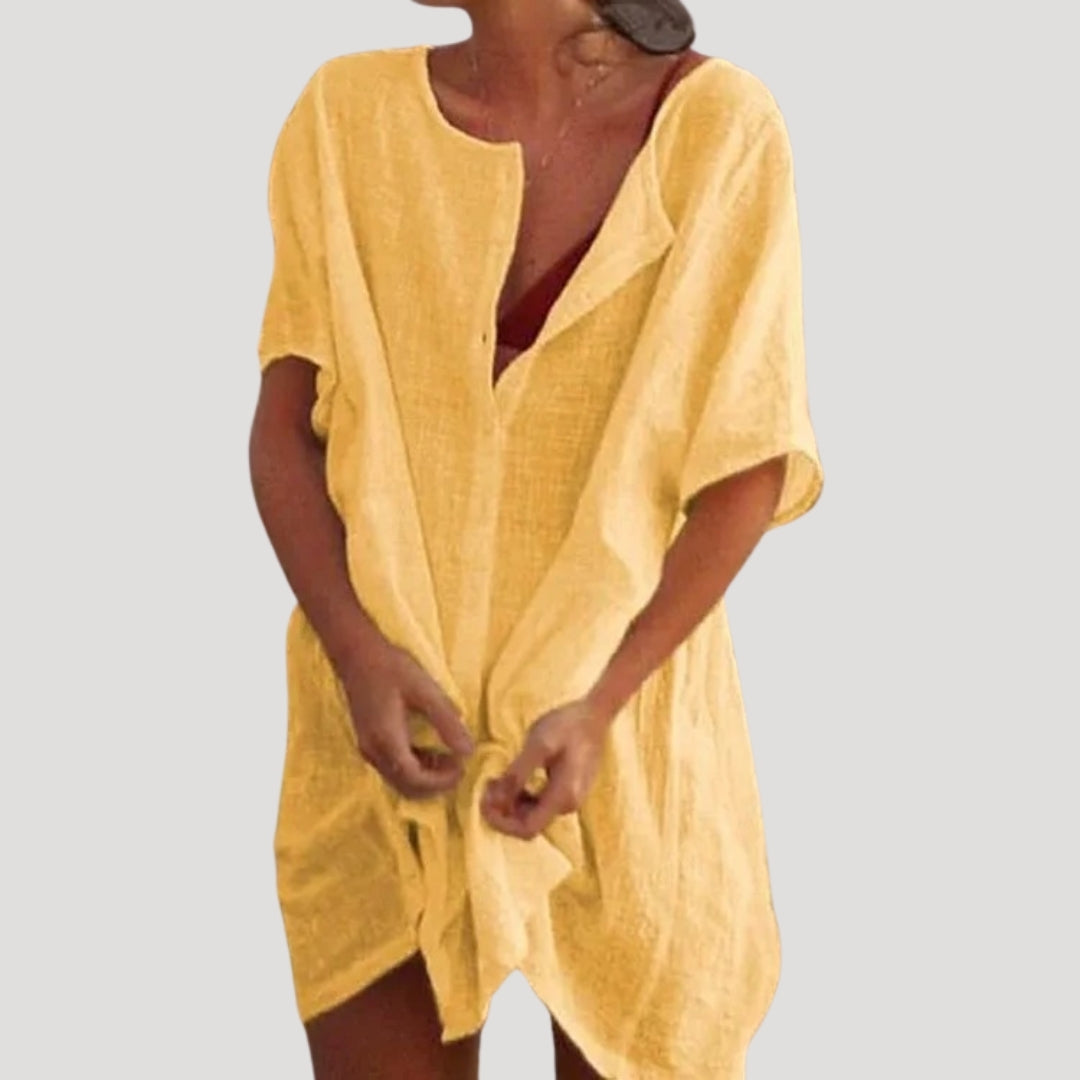 Damen Tunika Kleid | kurzarm mit V-Ausschnitt locker