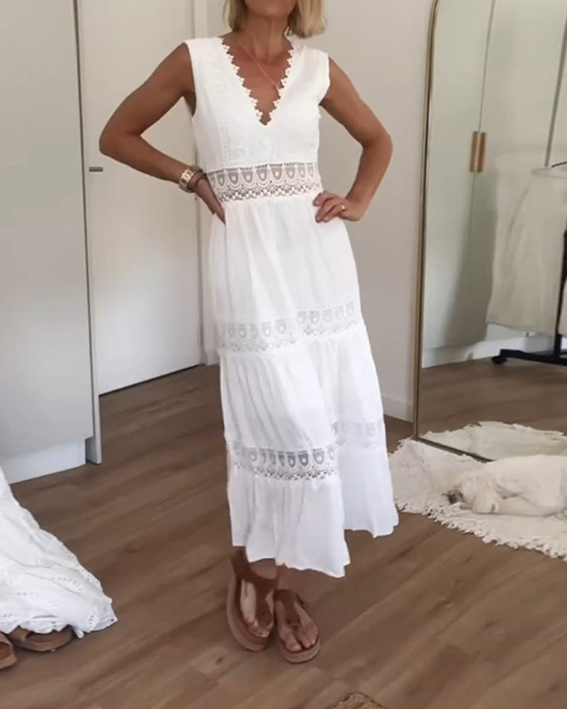 Kleid Damen | mehrstufiger Rockaufbau mit V-Ausschnitt