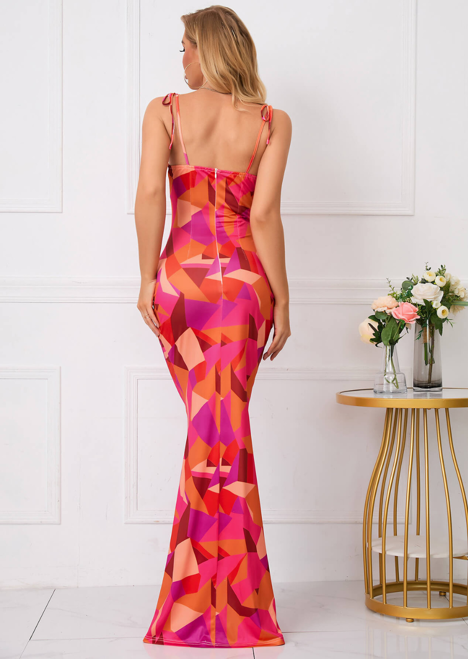 Kleid Damen | Maxikleid mit Schulterbindern und Frontkordel