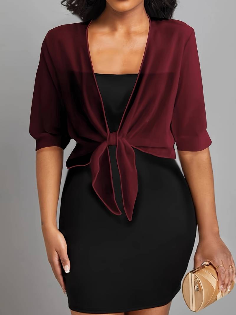 Damen Bluse | Offene Front mit Bindeelement und V-Ausschnitt