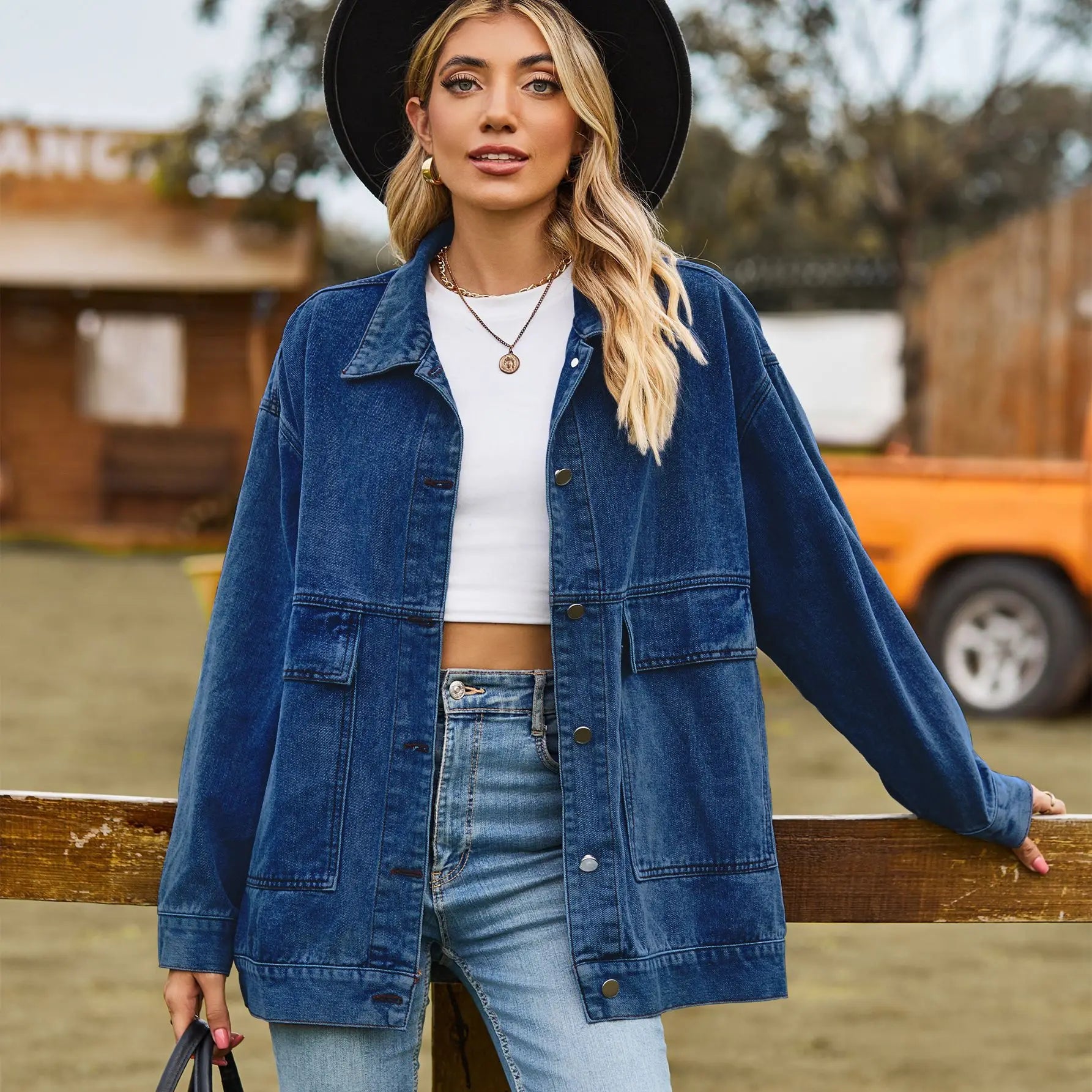 Damen Jacke | Weite Passform mit Knopfleiste und Taschen
