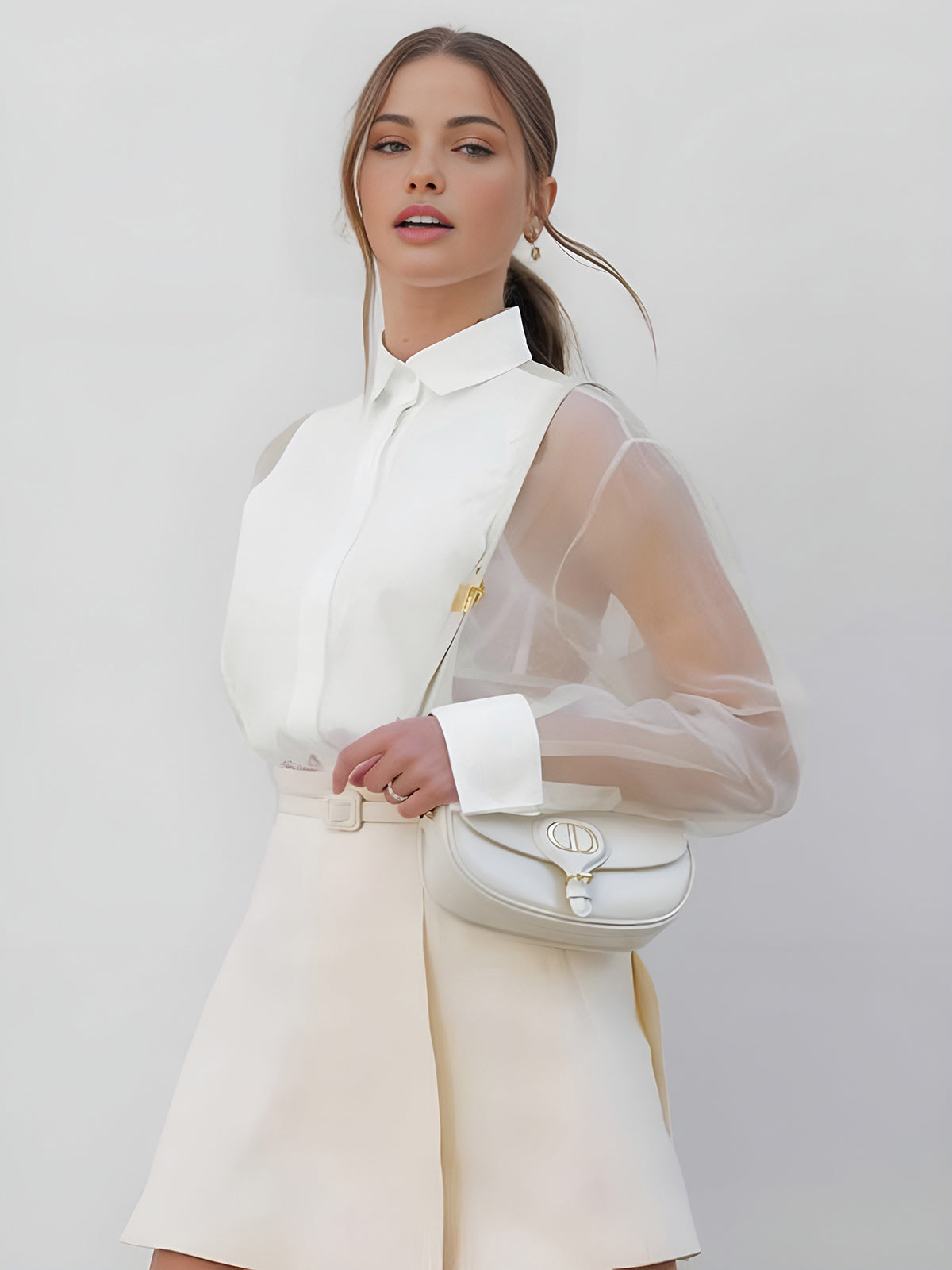 Bluse Damen | Kragen mit transparenten Ärmeln