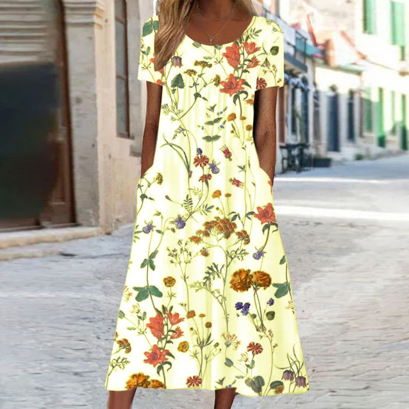 Kleid Damen | Rundhals mit floraler Musterung