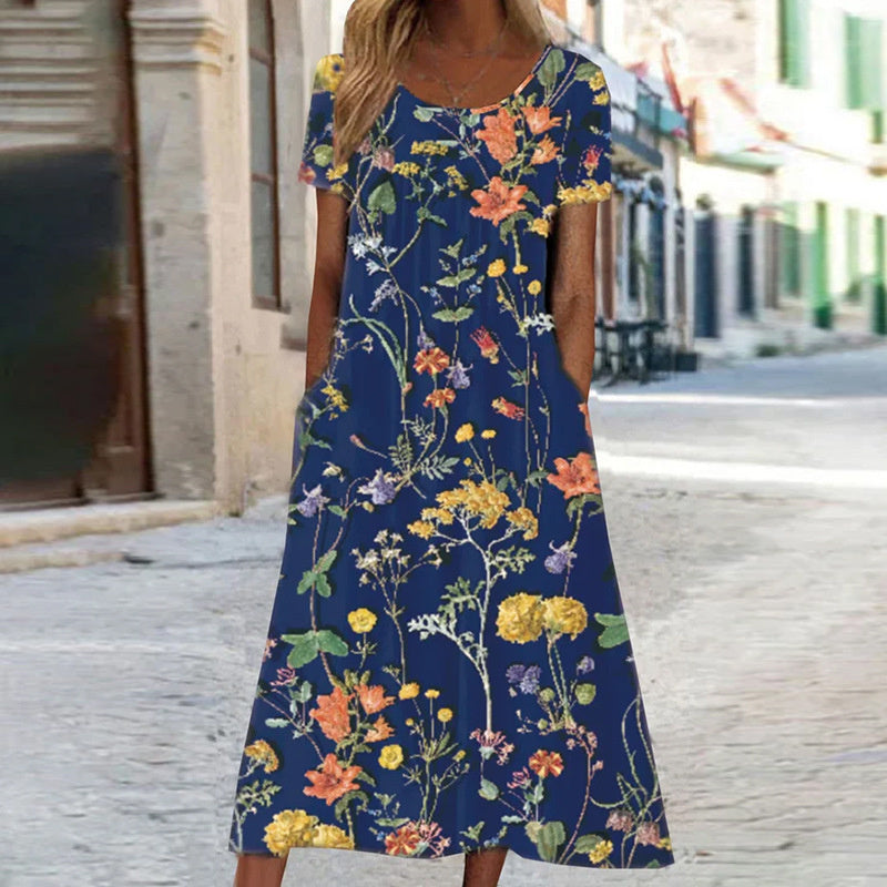 Kleid Damen | Rundhals mit floraler Musterung