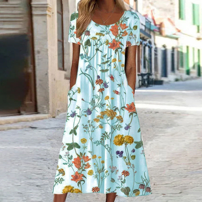 Kleid Damen | Rundhals mit floraler Musterung