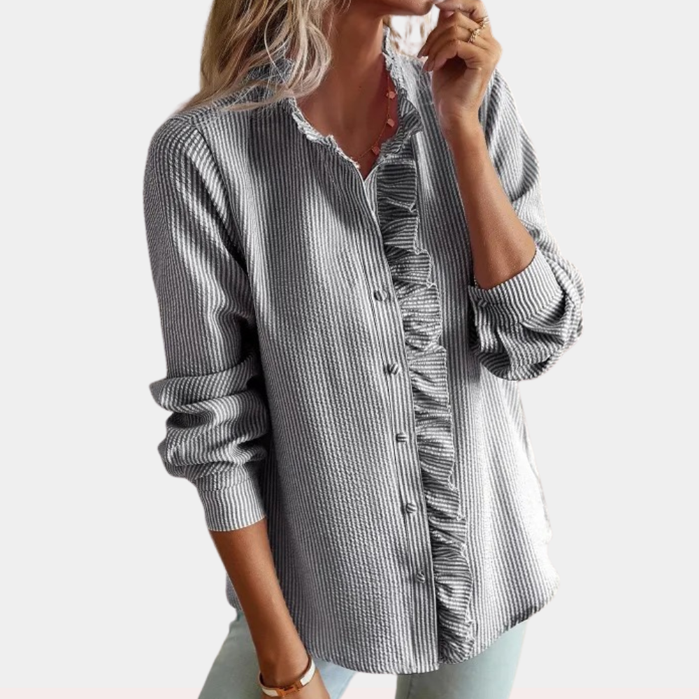 Bluse Damen | Stehkragen mit Rüschenleiste