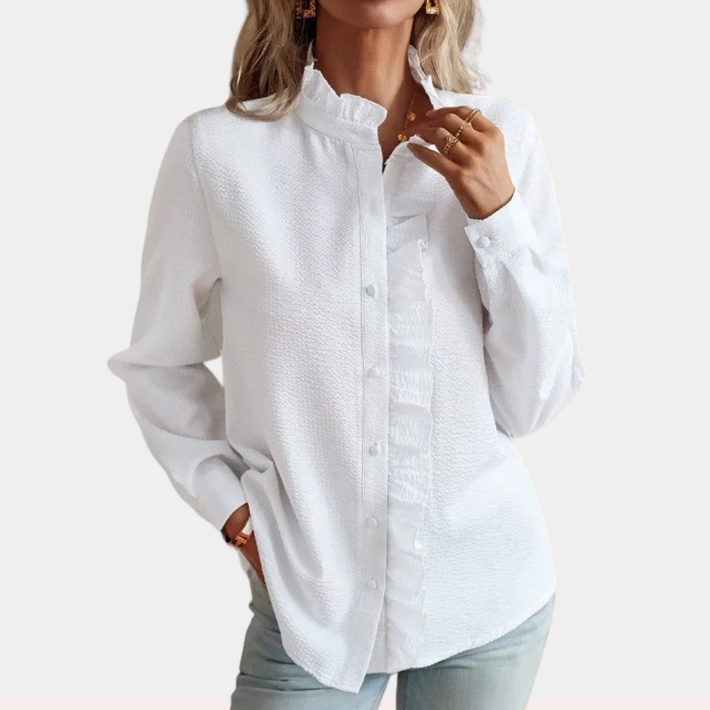 Bluse Damen | Stehkragen mit Rüschenleiste