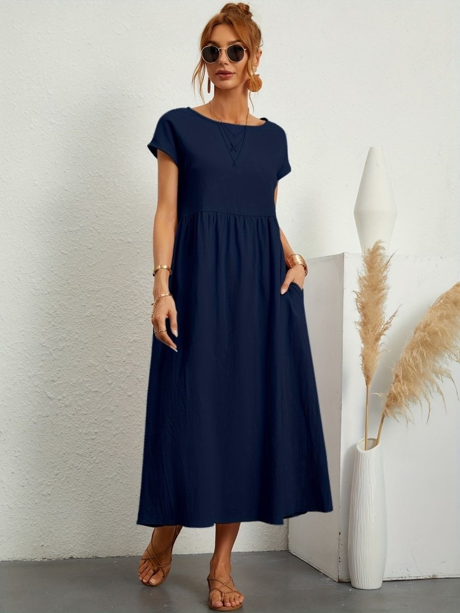 Kleid Damen | Rundhals mit kurzen Ärmeln und weitem Schnitt