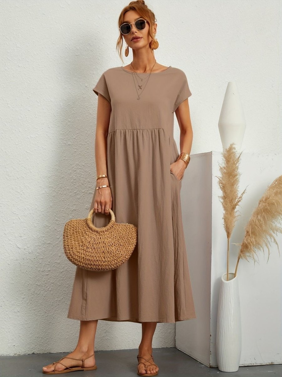 Kleid Damen | Rundhals mit kurzen Ärmeln und weitem Schnitt