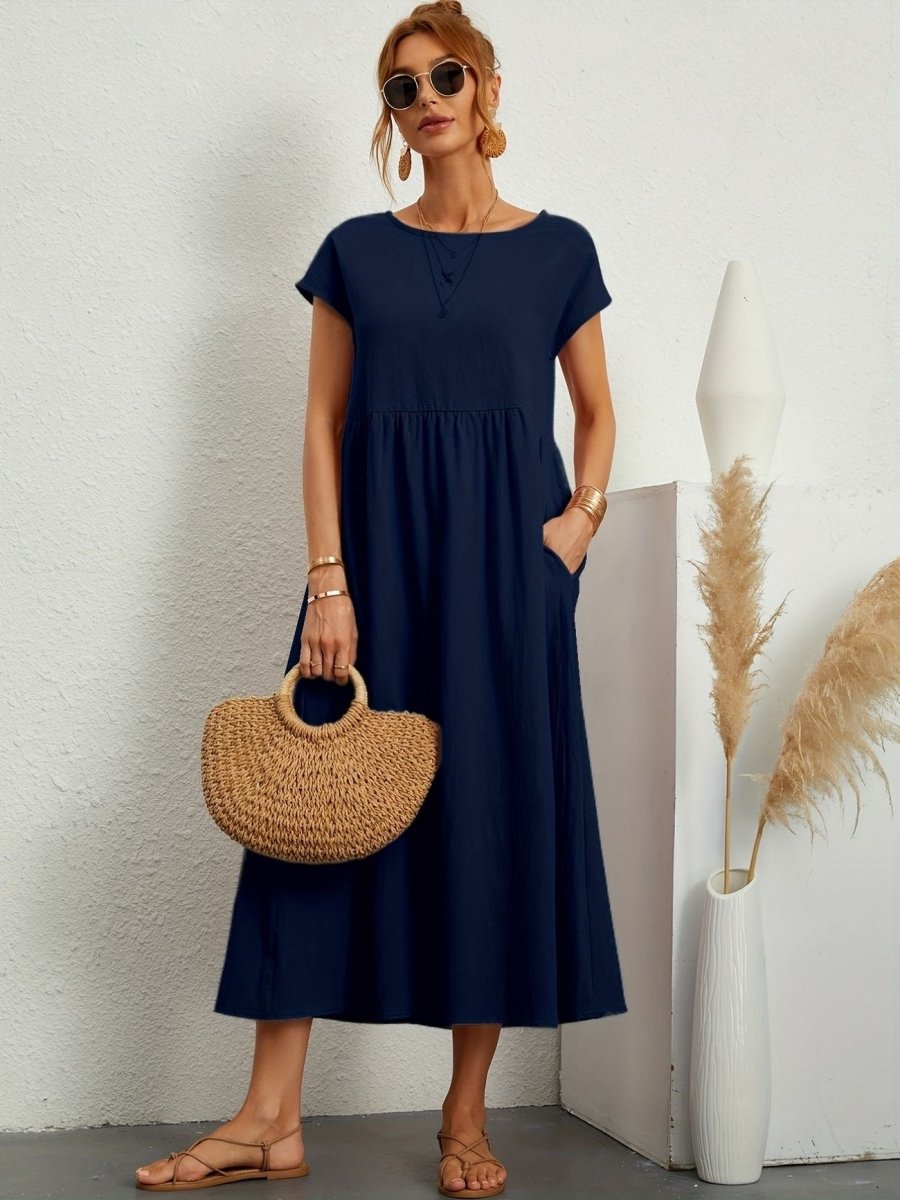 Kleid Damen | Rundhals mit kurzen Ärmeln und weitem Schnitt