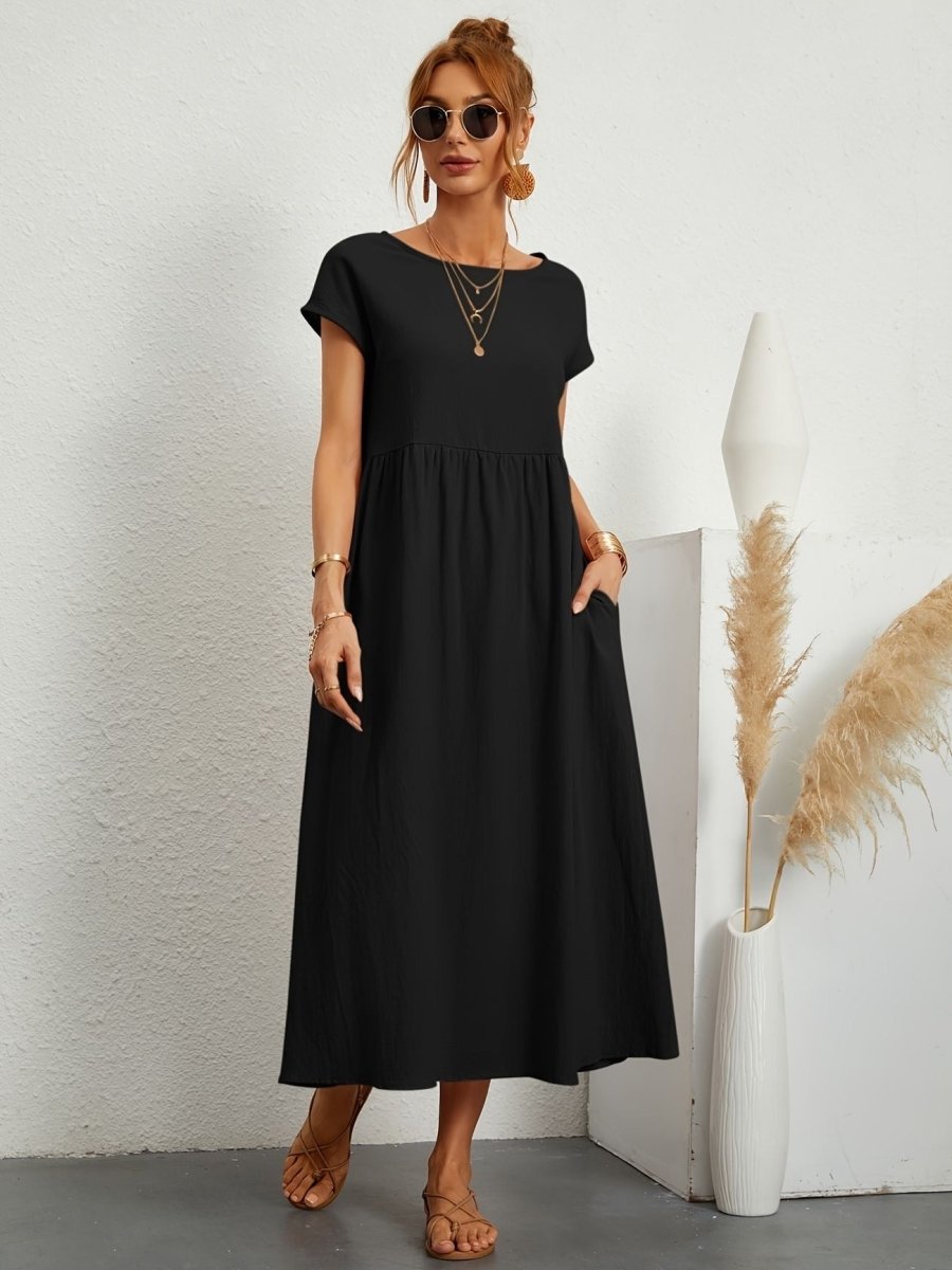 Kleid Damen | Rundhals mit kurzen Ärmeln und weitem Schnitt