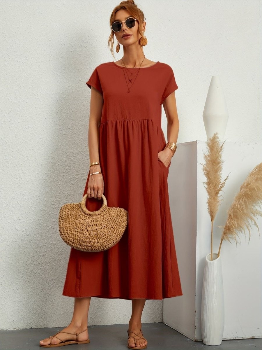 Kleid Damen | Rundhals mit kurzen Ärmeln und weitem Schnitt