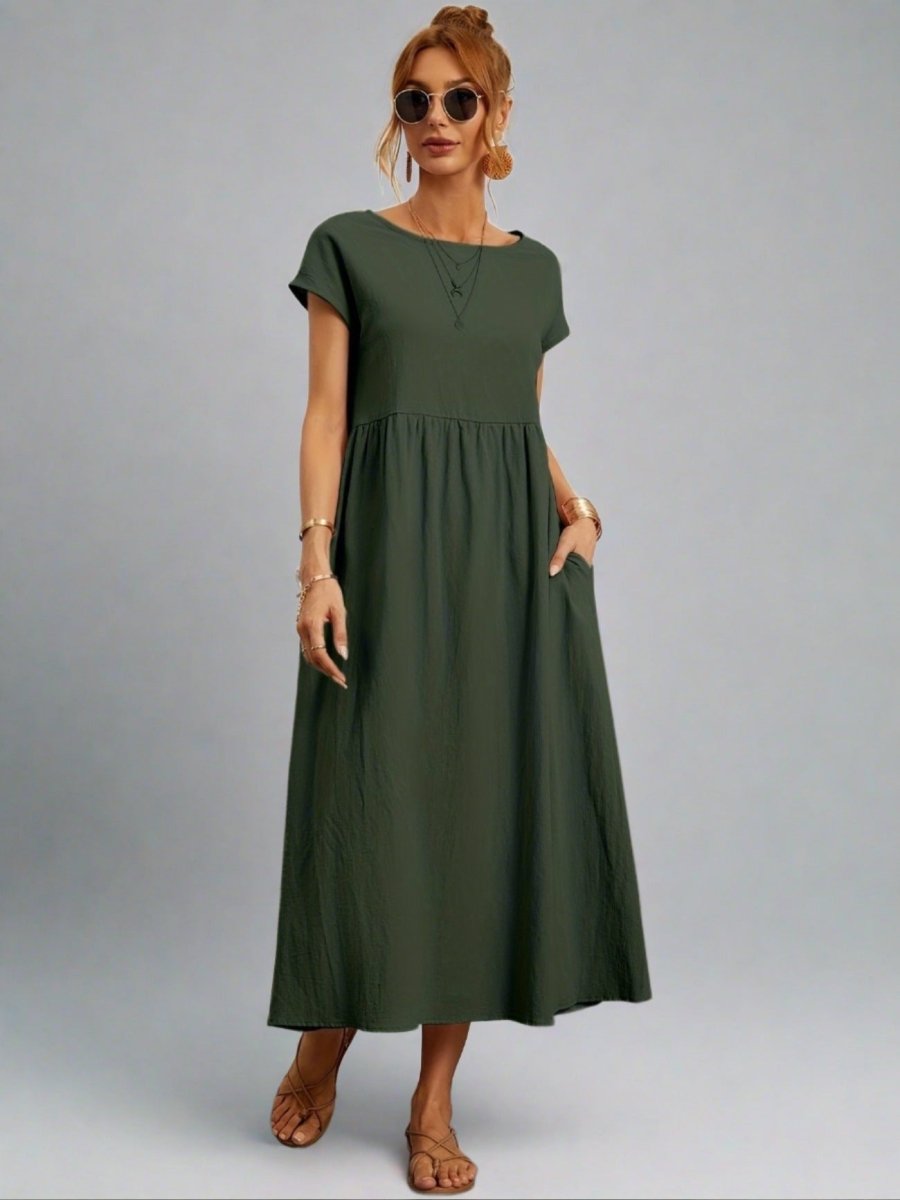 Kleid Damen | Rundhals mit kurzen Ärmeln und weitem Schnitt