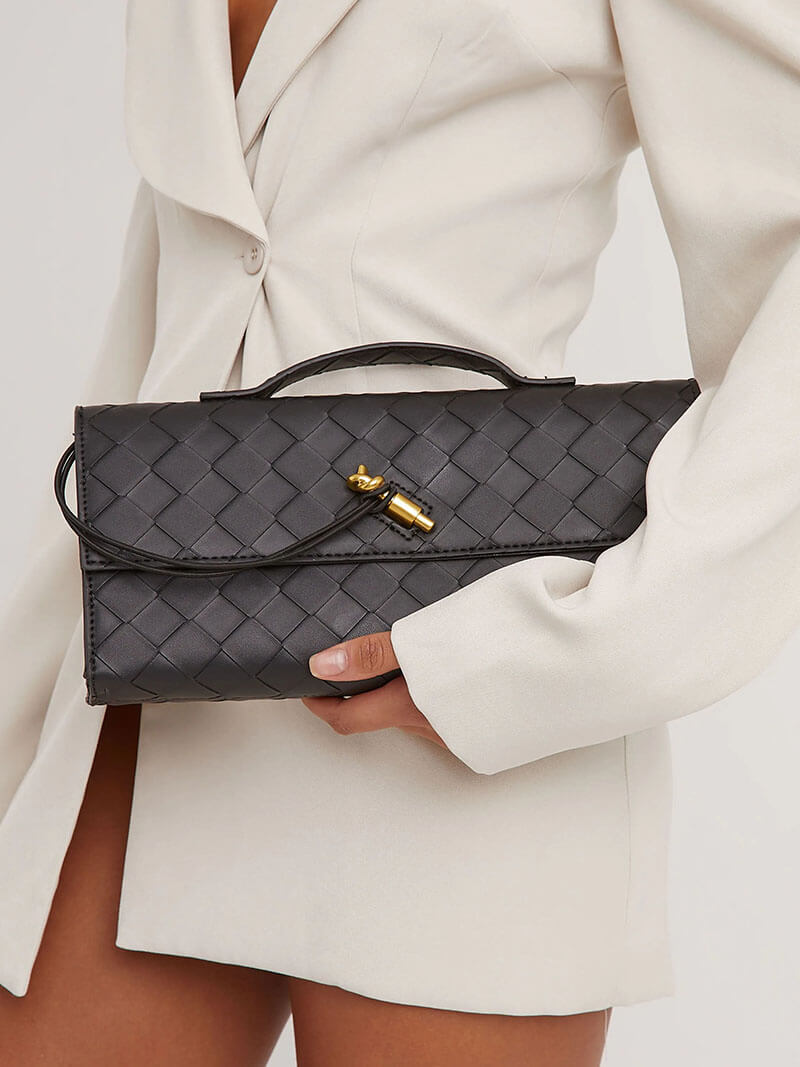 Handtasche Damen | Geflochtene Struktur mit Klappe und Drehverschluss